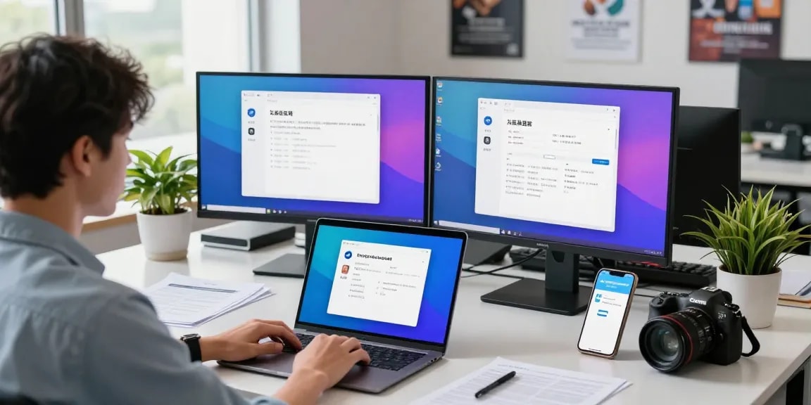 Setup of Telegram Chinese Version on a laptop in a professional workspace.